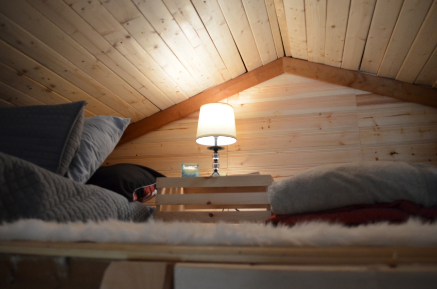 The sleeping loft in the Bennetts' tiny cabin.